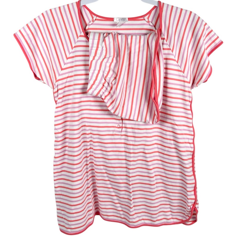 Striped Nursing Pajama Top in Pink & White